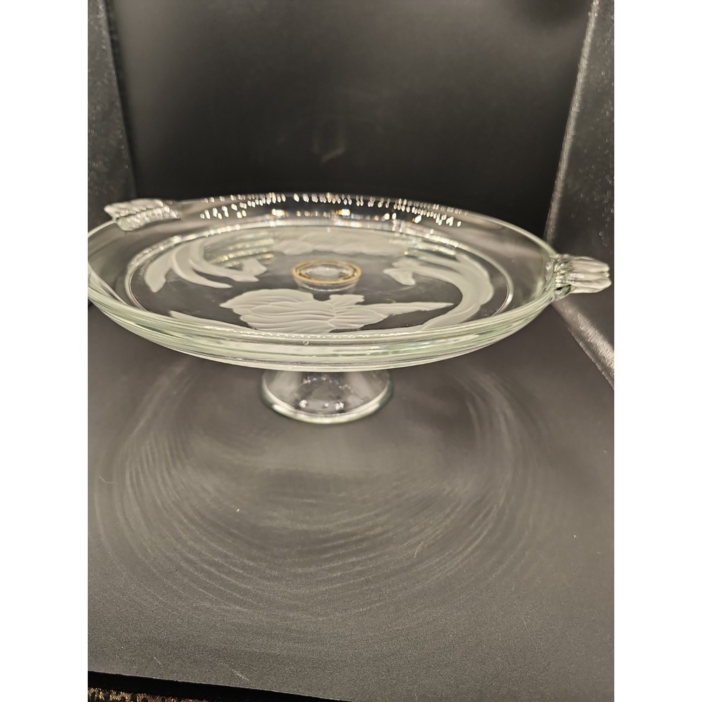Vintage Mikasa 12" Frosted Iris Glass Pedestal Cake Stand - 4.75" tall 001